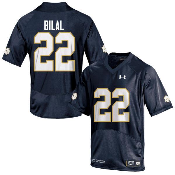 Men's NCAA Notre Dame Fighting Irish #22 Asmar Bilal Stitched College Under Armour Authentic Navy Blue Football Jersey YK10A37ZX